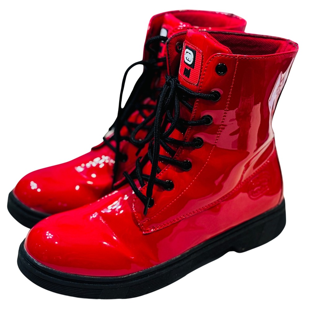 Ecko Red Janita Combat Boots Patent Leather Lace Up Red Women Size 7.5